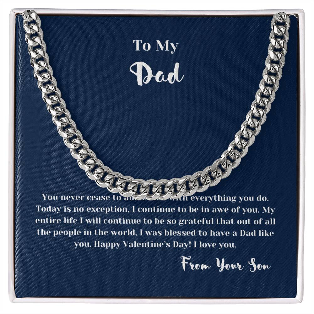 To Dad from Son on Valentines Day | Gifts for Him | Cuban Chain Link Necklace with Message Card