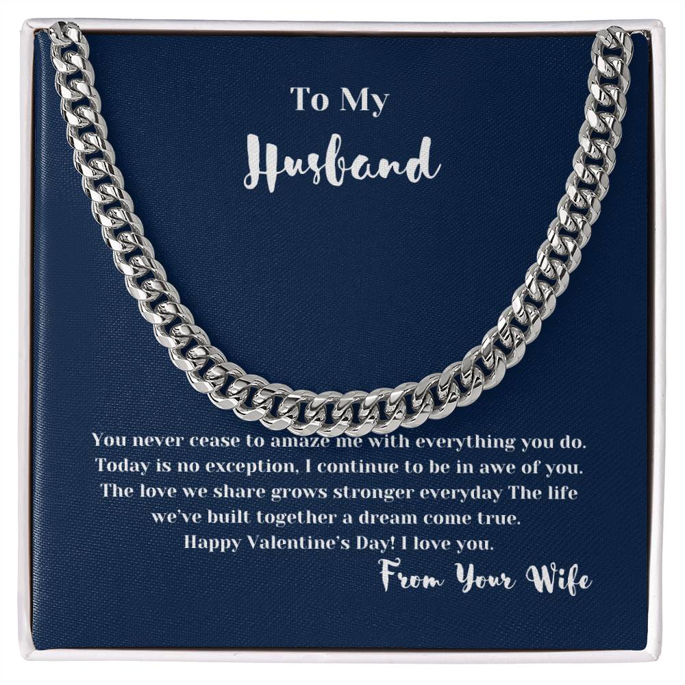 To Husband on Valentines Day | Gifts for Him | Cuban Chain Link Necklace with Message Card