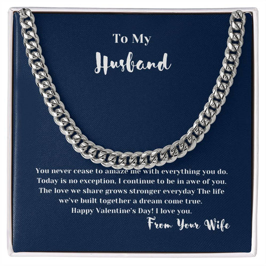 To Husband on Valentines Day | Gifts for Him | Cuban Chain Link Necklace with Message Card
