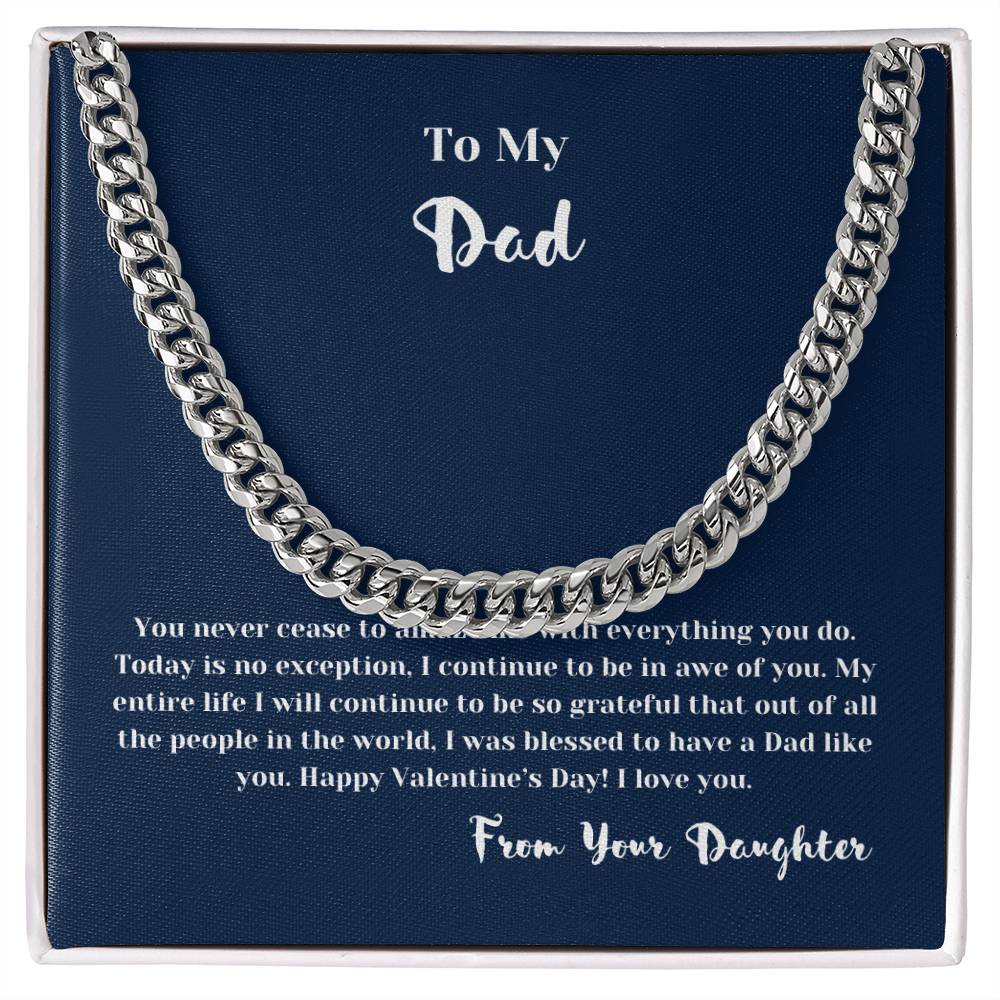 To Dad from Daughter on Valentines Day | Gifts for Him | Cuban Chain Link Necklace with Message Card