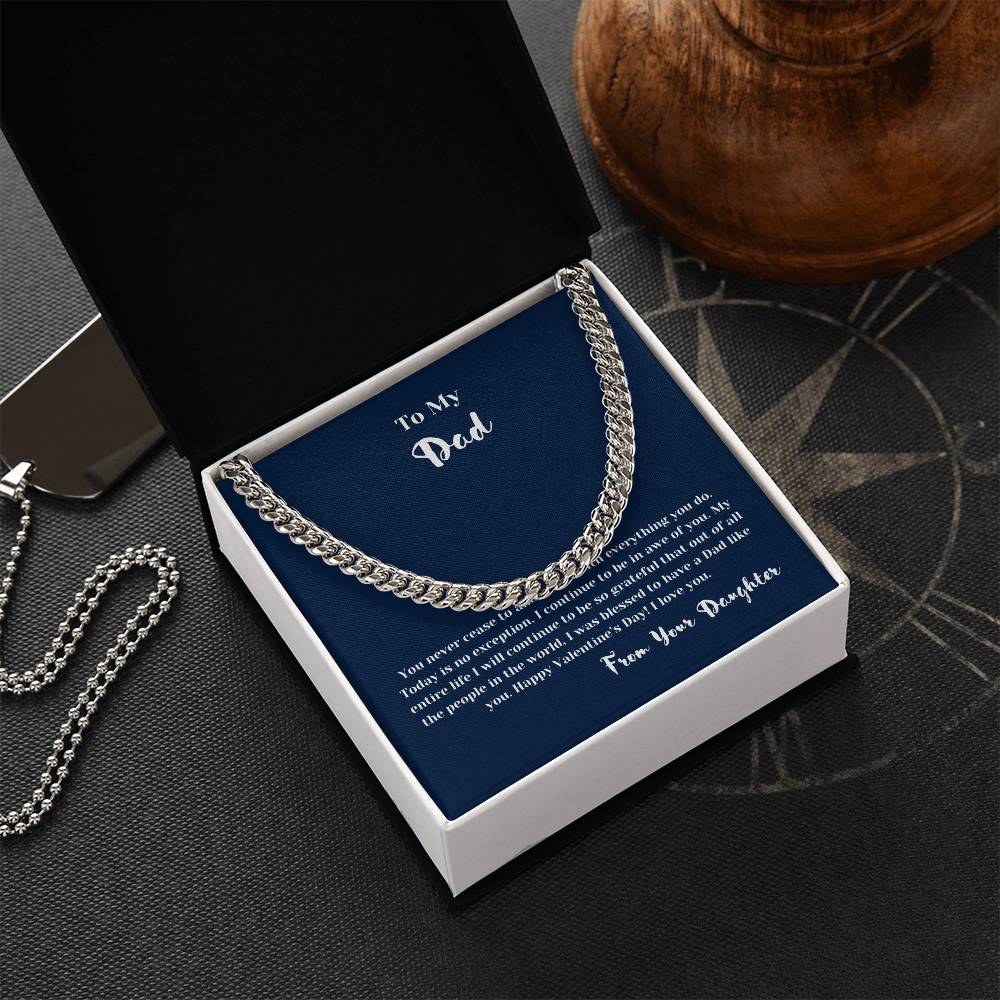 To Dad from Daughter on Valentines Day | Gifts for Him | Cuban Chain Link Necklace with Message Card