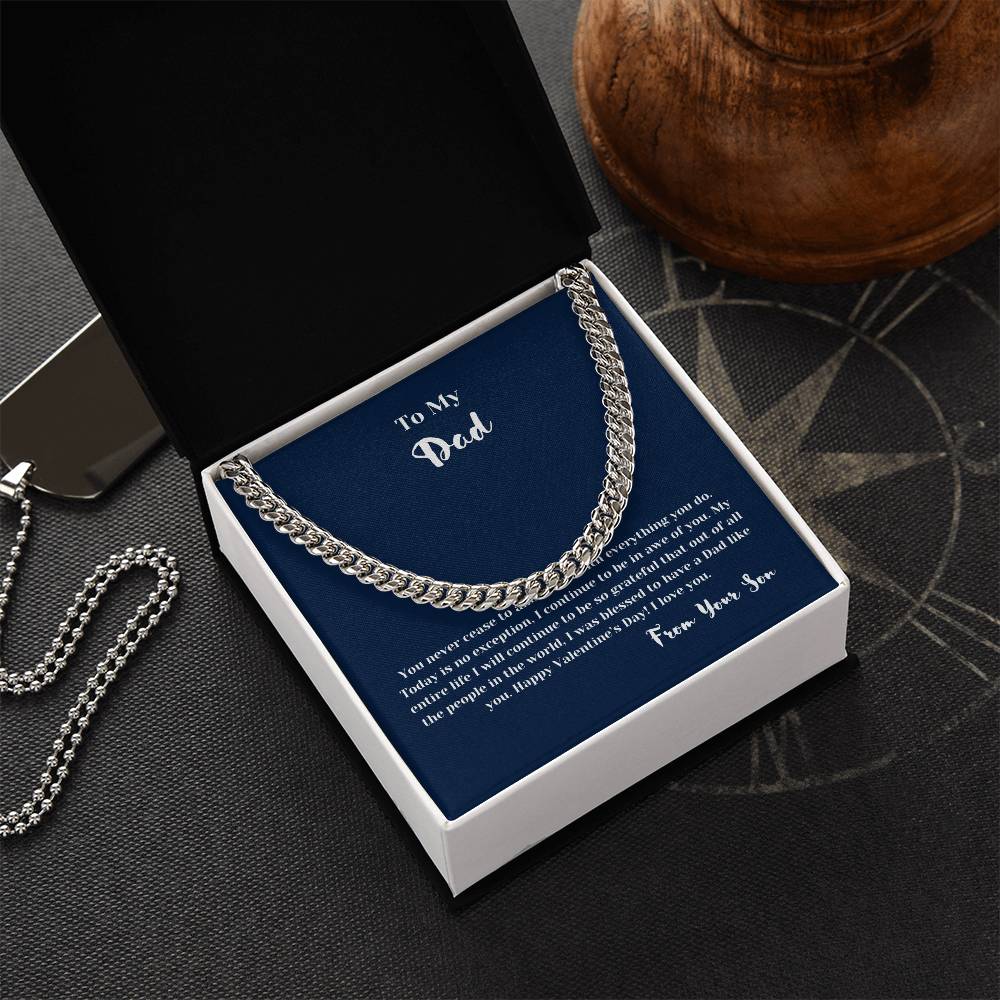 To Dad from Son on Valentines Day | Gifts for Him | Cuban Chain Link Necklace with Message Card