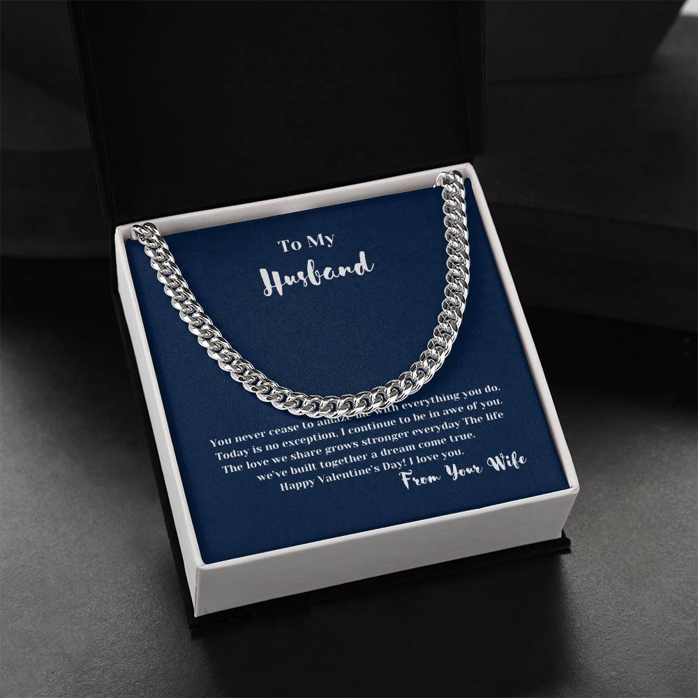 To Husband on Valentines Day | Gifts for Him | Cuban Chain Link Necklace with Message Card