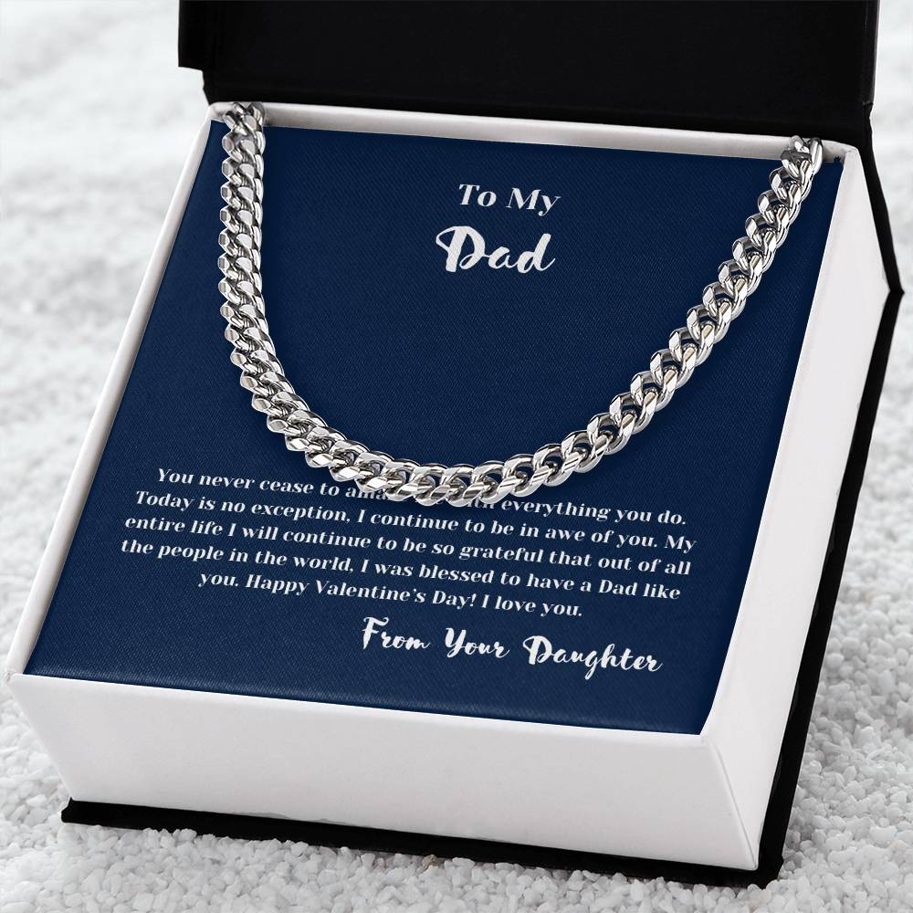 To Dad from Daughter on Valentines Day | Gifts for Him | Cuban Chain Link Necklace with Message Card