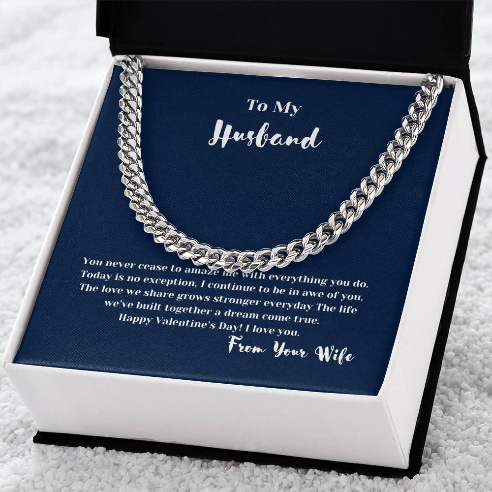 To Husband on Valentines Day | Gifts for Him | Cuban Chain Link Necklace with Message Card