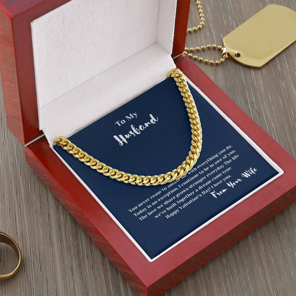To Husband on Valentines Day | Gifts for Him | Cuban Chain Link Necklace with Message Card
