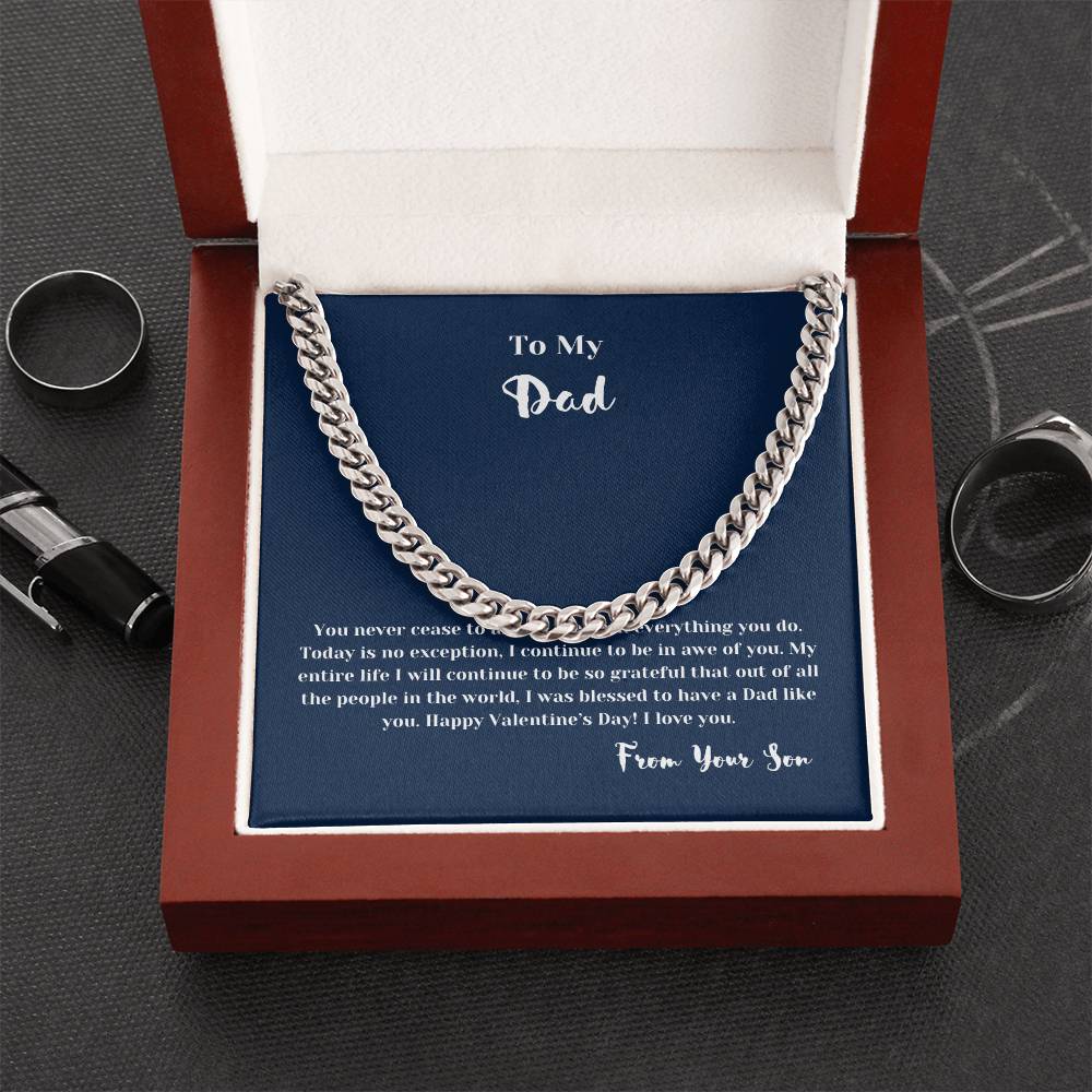 To Dad from Son on Valentines Day | Gifts for Him | Cuban Chain Link Necklace with Message Card