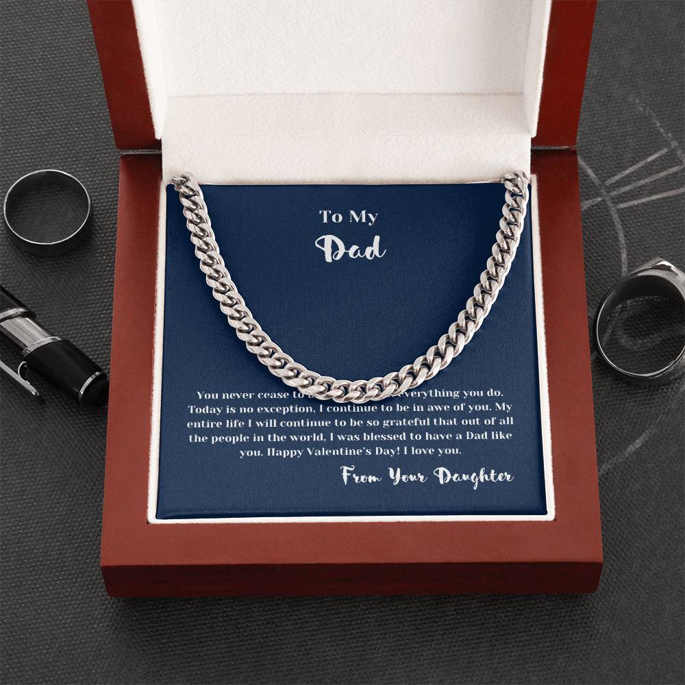 To Dad from Daughter on Valentines Day | Gifts for Him | Cuban Chain Link Necklace with Message Card