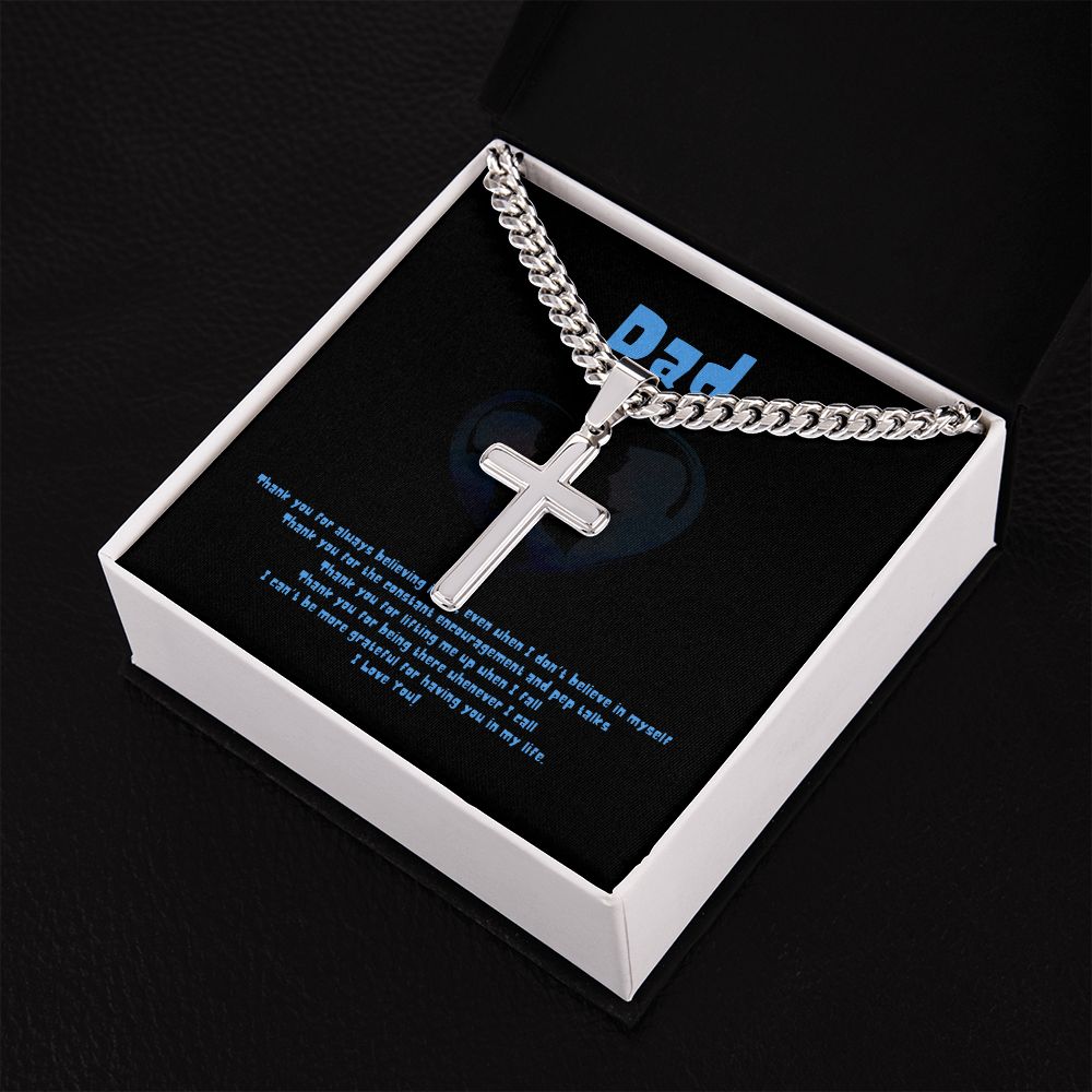 Thank You Dad - Personalized Artisan Cross with Cuban Chain Necklace