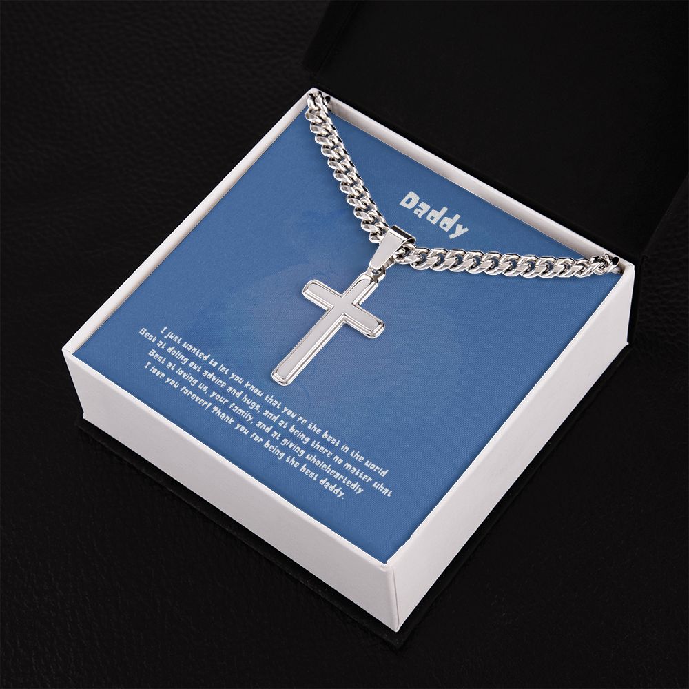 Best Daddy from Daughter - Personalized Cross Necklace with Cuban Chain and MC