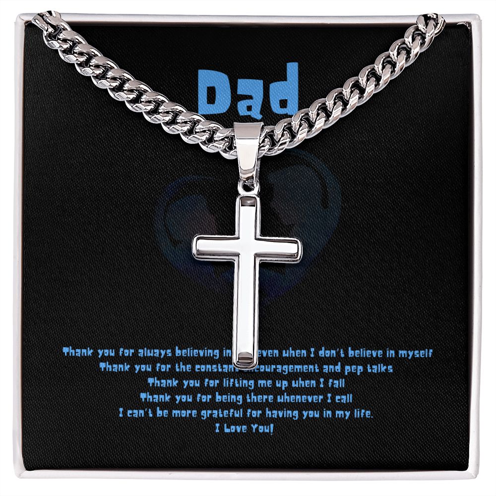 Thank You Dad - Personalized Artisan Cross with Cuban Chain Necklace