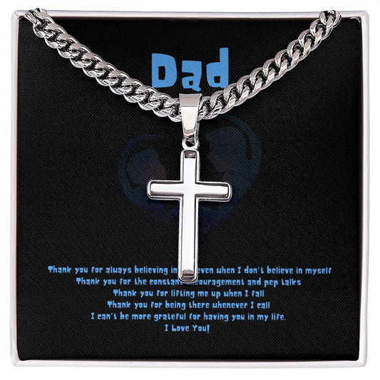Thank You Dad - Personalized Artisan Cross with Cuban Chain Necklace