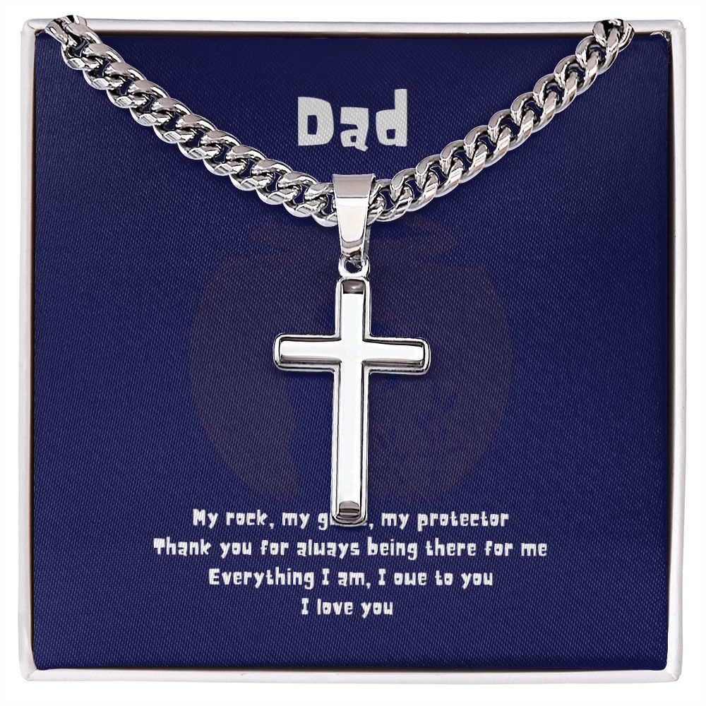 Dad My Rock - Personalized Artisan Cross with Cuban Chain Necklace and MC