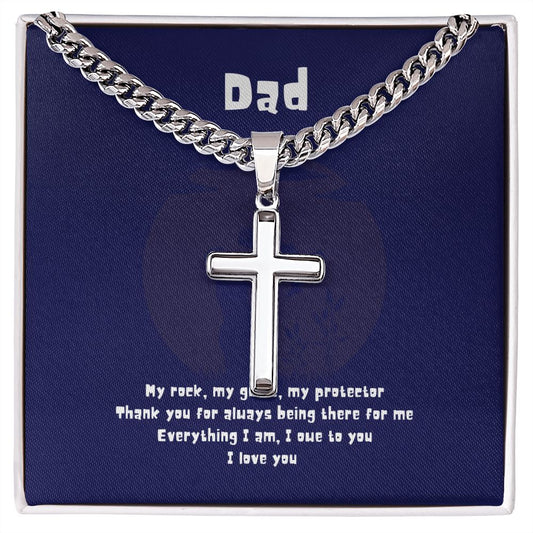 Dad My Rock - Personalized Artisan Cross with Cuban Chain Necklace and MC