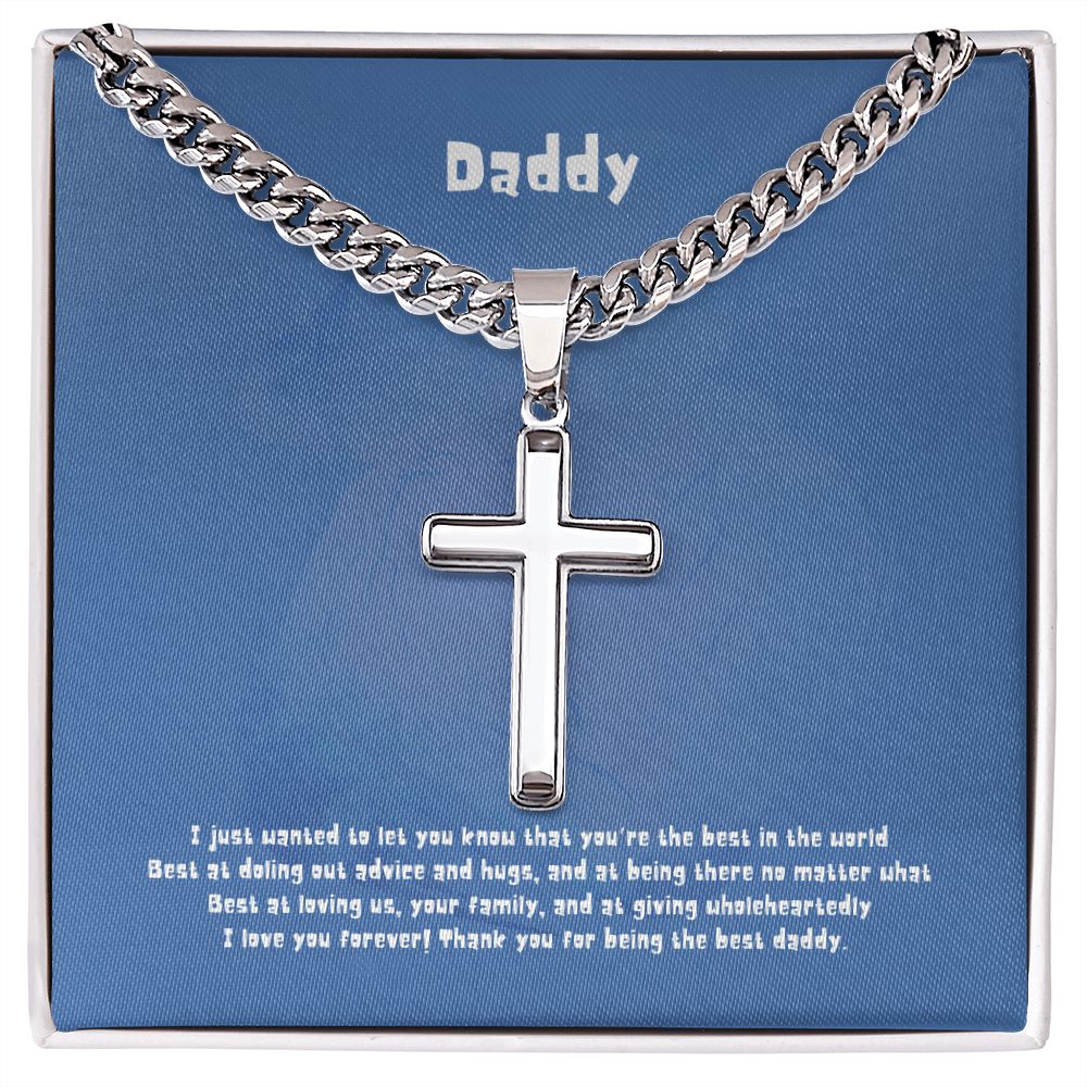 Best Daddy from Daughter - Personalized Cross Necklace with Cuban Chain and MC