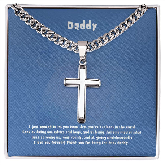 Best Daddy from Daughter - Personalized Cross Necklace with Cuban Chain and MC