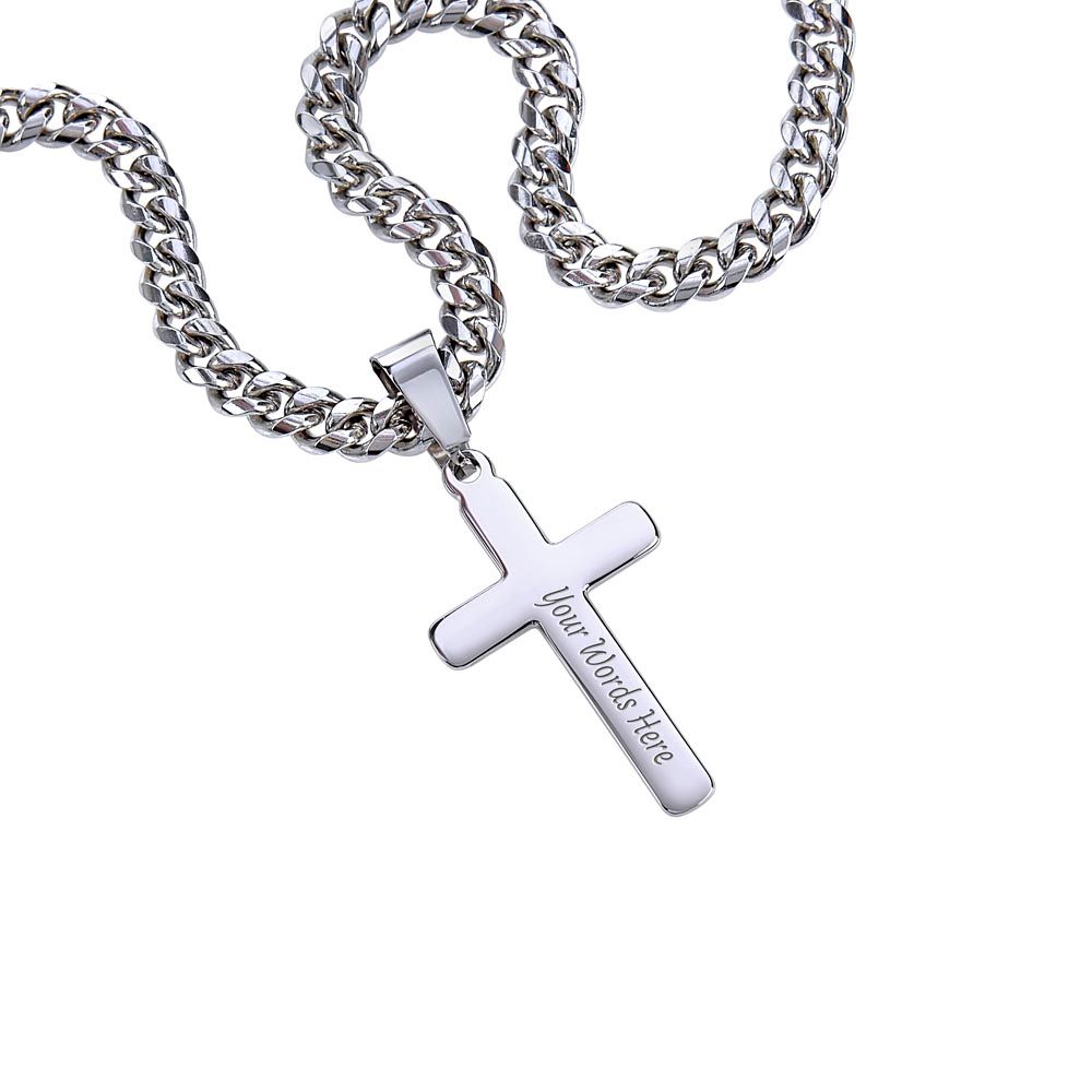 Dad My Rock - Personalized Artisan Cross with Cuban Chain Necklace and MC