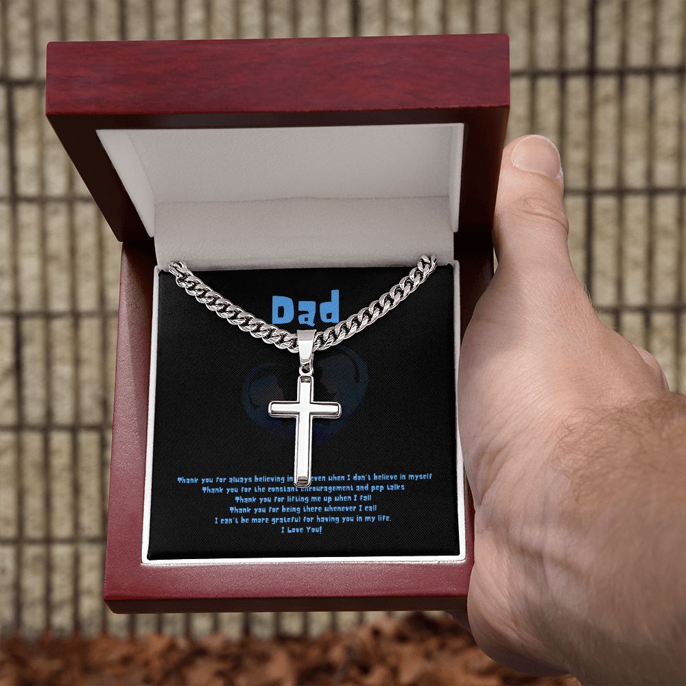 Thank You Dad - Personalized Artisan Cross with Cuban Chain Necklace