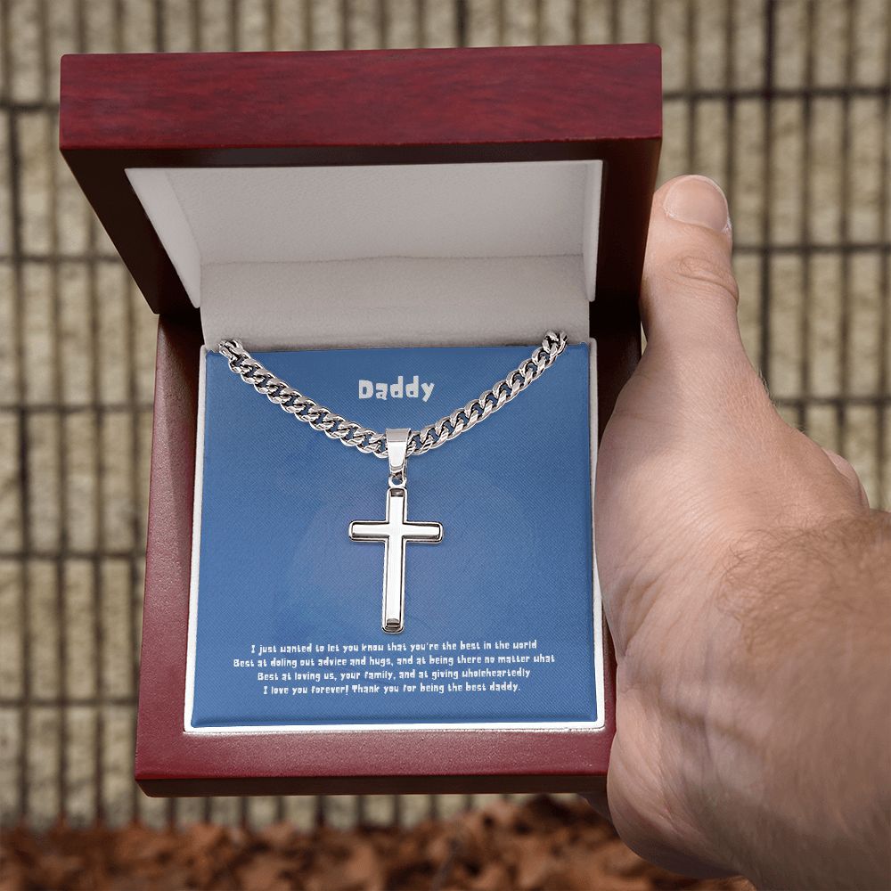 Best Daddy from Daughter - Personalized Cross Necklace with Cuban Chain and MC