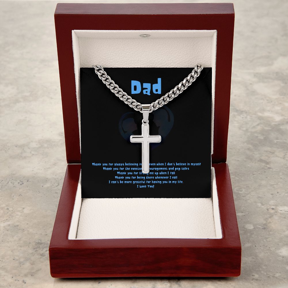 Thank You Dad - Personalized Artisan Cross with Cuban Chain Necklace