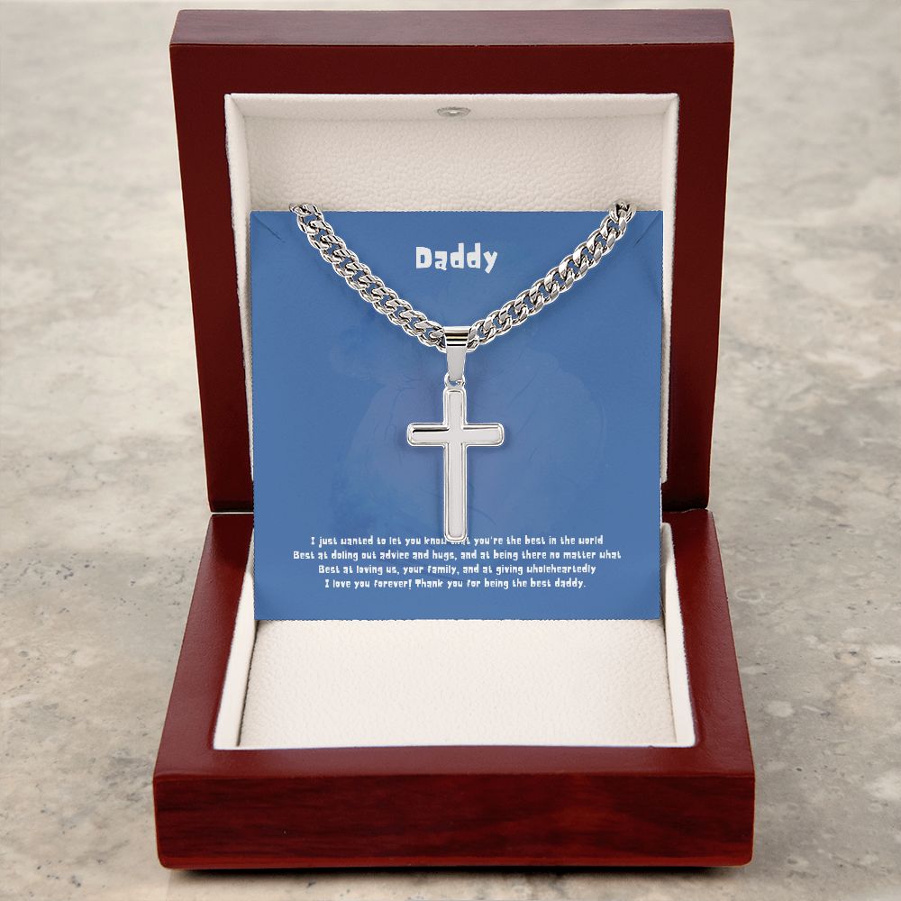 Best Daddy from Daughter - Personalized Cross Necklace with Cuban Chain and MC