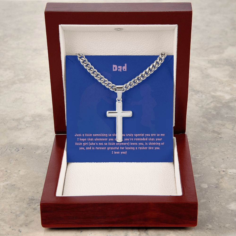 Dad's Girl - Personalized Cross Necklace with Cuban Chain and MC