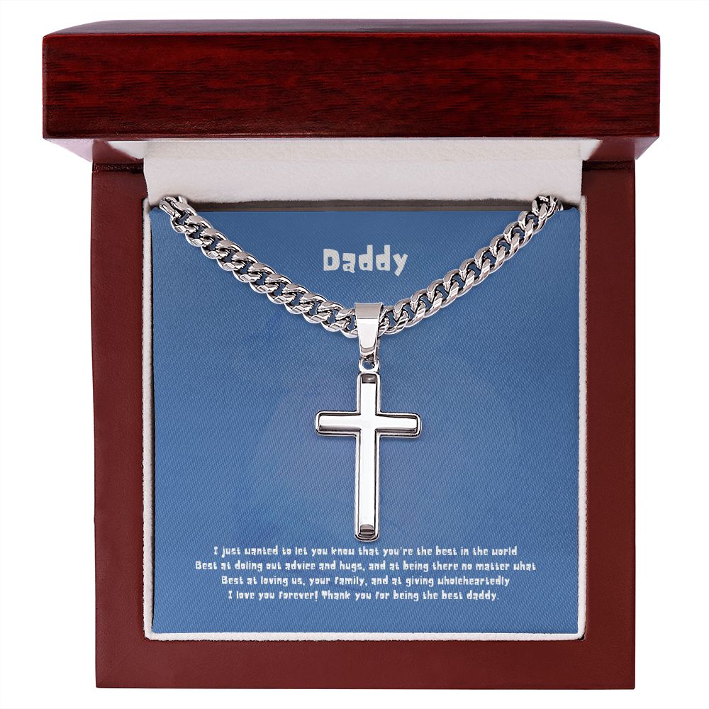 Best Daddy from Daughter - Personalized Cross Necklace with Cuban Chain and MC