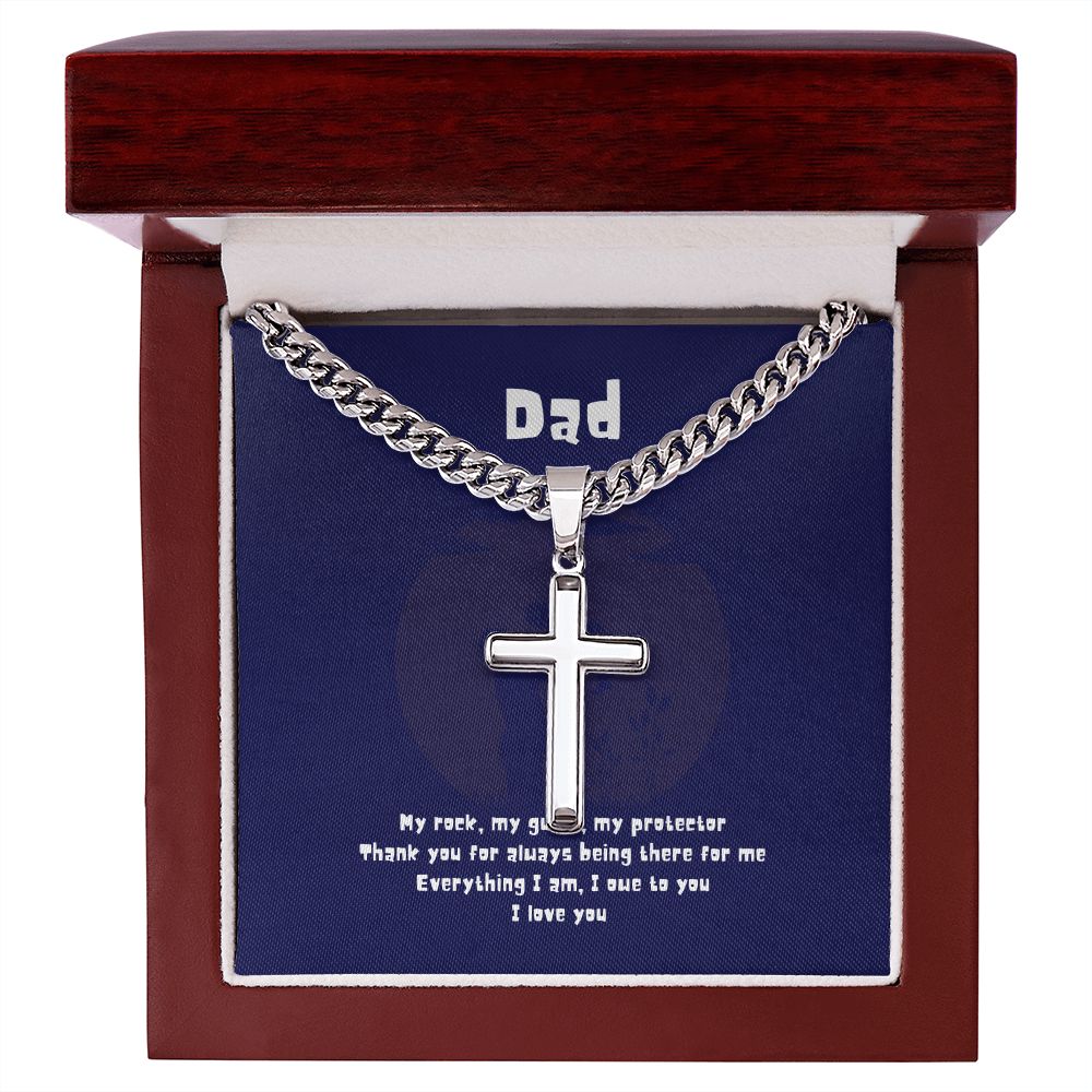 Dad My Rock - Personalized Artisan Cross with Cuban Chain Necklace and MC