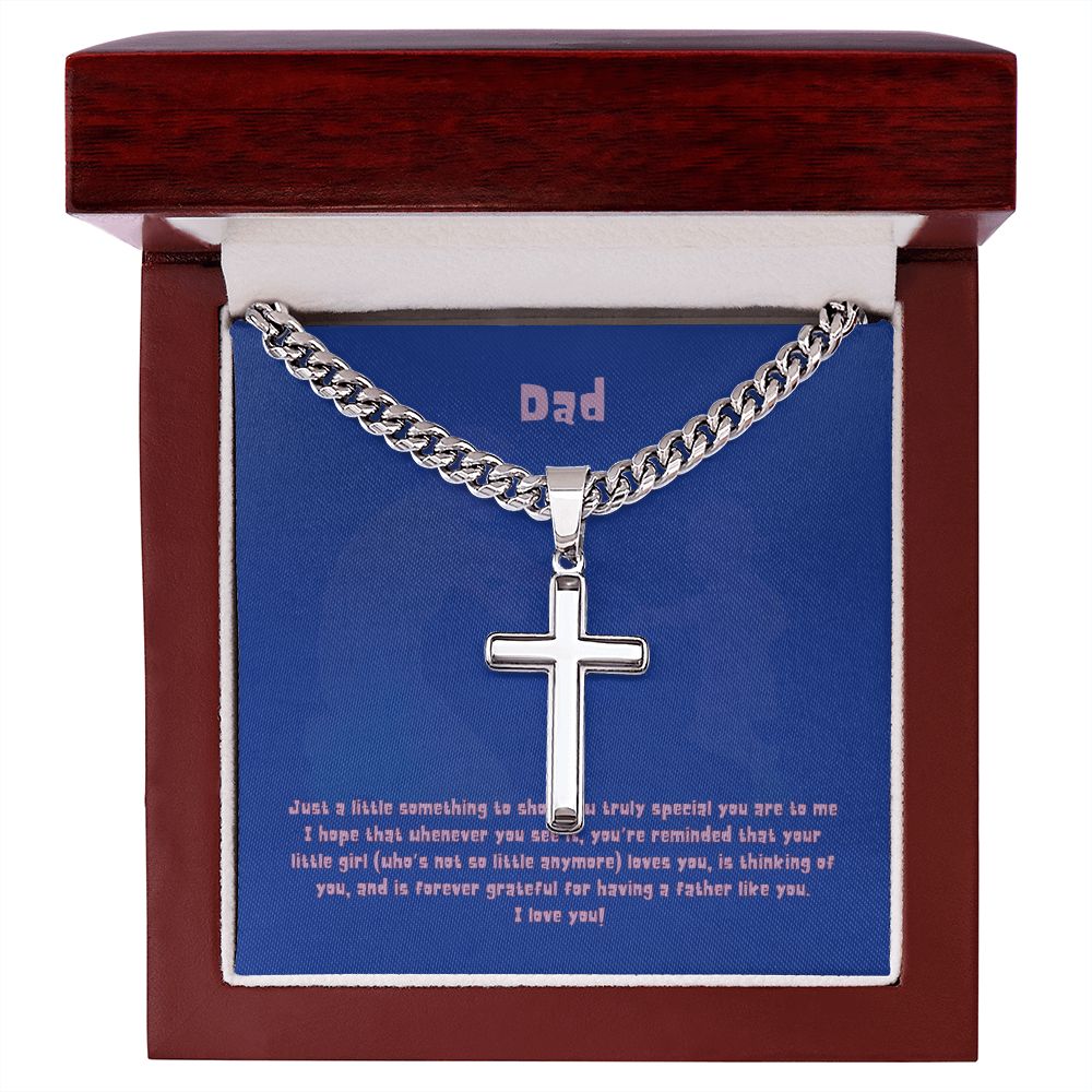 Dad's Girl - Personalized Cross Necklace with Cuban Chain and MC