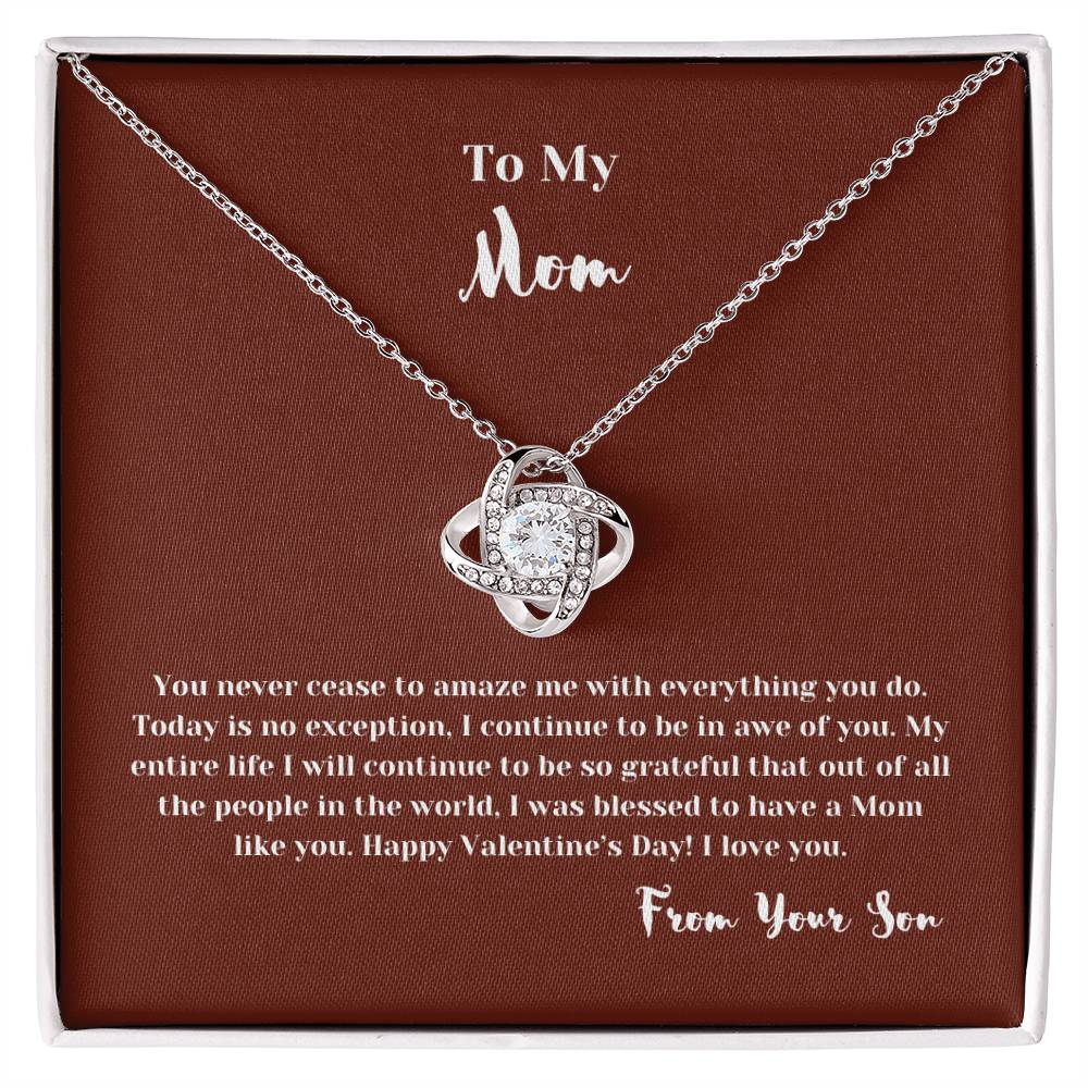 To Mom from Son | Love Knot Necklace with Message Card | Thoughtful Gift for Mom