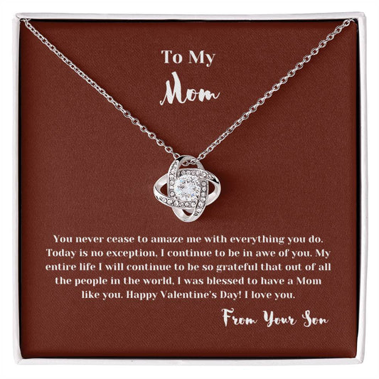 To Mom from Son | Love Knot Necklace with Message Card | Thoughtful Gift for Mom