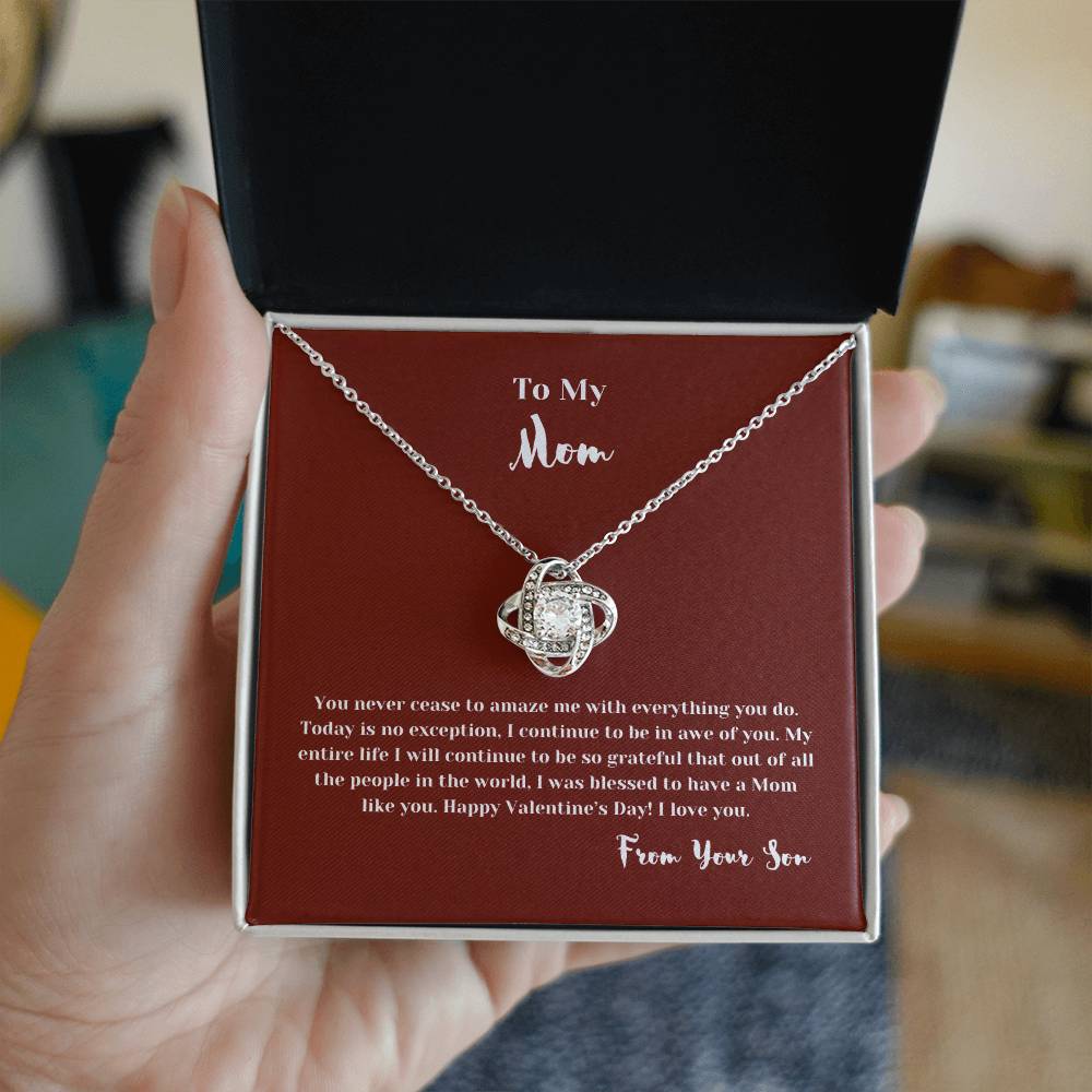 To Mom from Son | Love Knot Necklace with Message Card | Thoughtful Gift for Mom