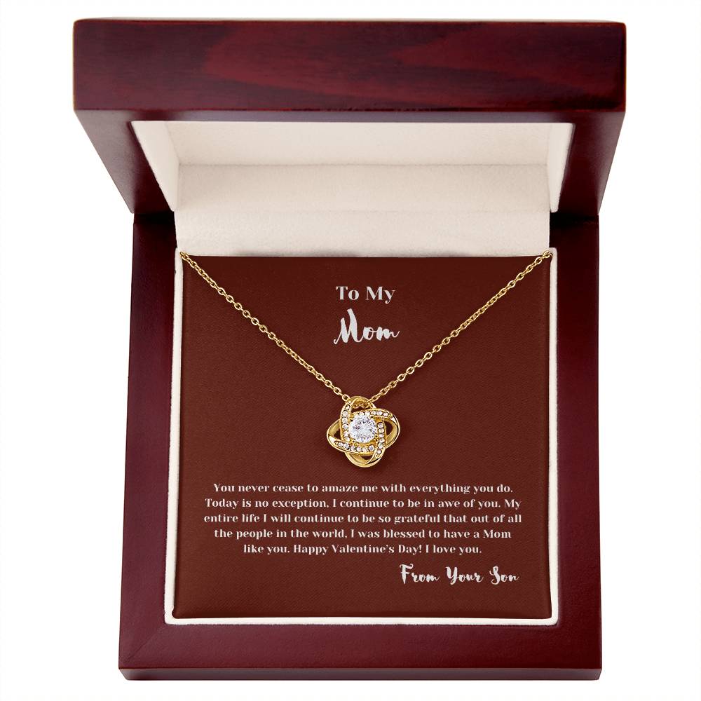 To Mom from Son | Love Knot Necklace with Message Card | Thoughtful Gift for Mom