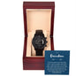 Congratulations Grandson Black Chronograph Watch with Mahogany Box and Message Card