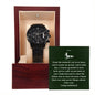Congratulations Son Black Chronograph Watch with Mahogany Box and Message Card