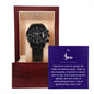 So Proud Son Black Chronograph Watch with Mahogany Box and Message Card