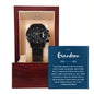 Congratulations Grandson Black Chronograph Watch with Mahogany Box and Message Card
