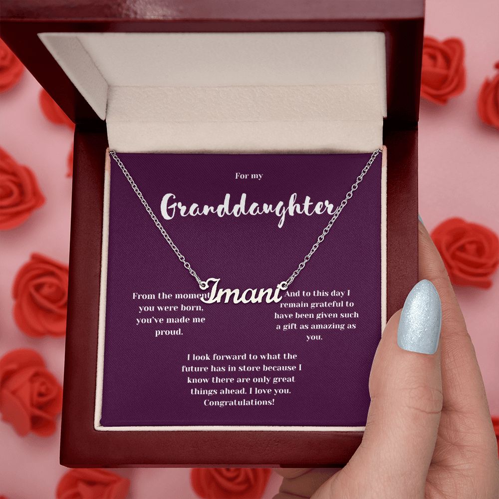 Congratulations Granddaughter Custom Name Necklace with Message Card