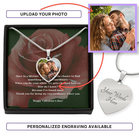 Extraordinary Love | Valentines Day Generic Message Card | Gifts for Her | Customizable Heart Pendant Necklace
