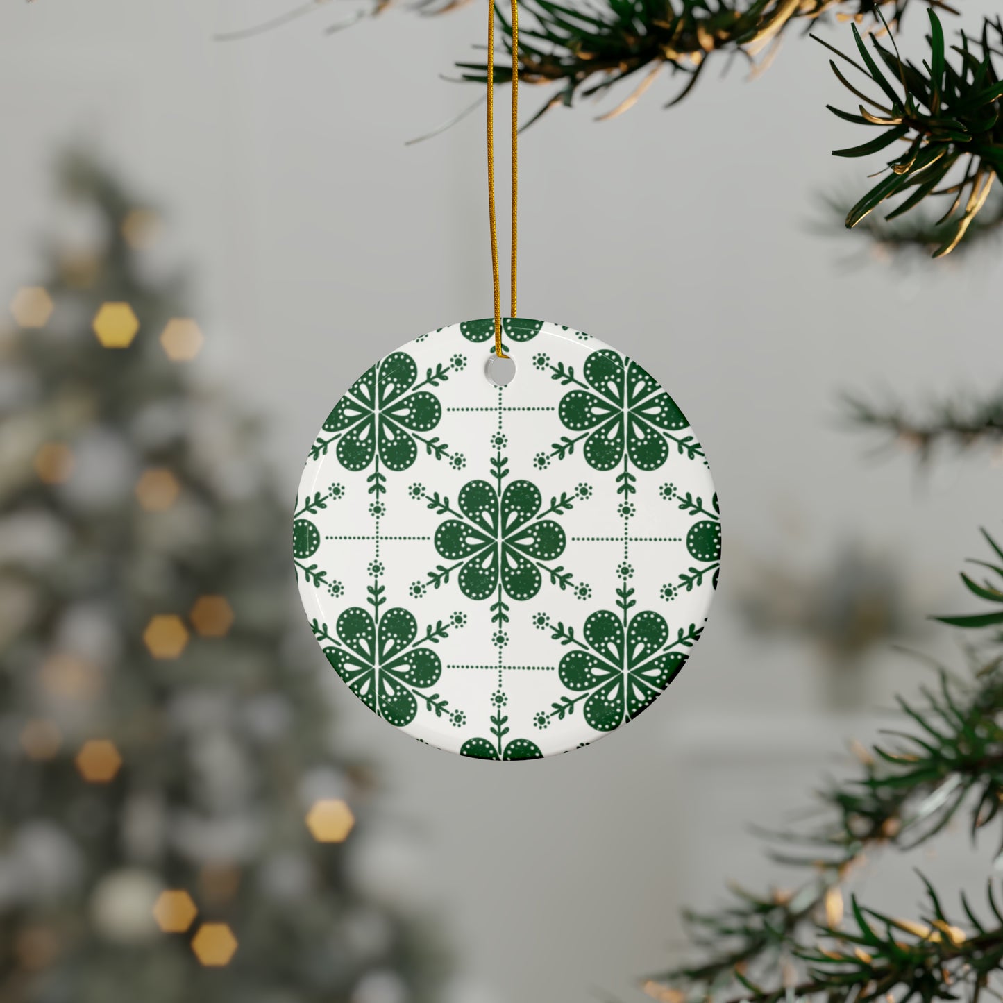 Floral Pattern Scandinavian Christmas Ceramic Ornaments (1pc, 3pcs, 5pcs, 10pcs)