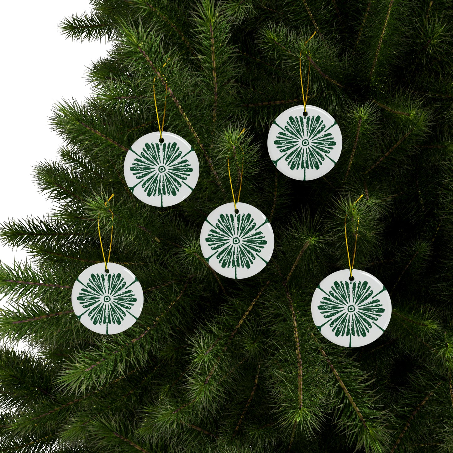 Daisy Scandinavian Christmas Ceramic Ornaments (1pc, 3pcs, 5pcs, 10pcs)