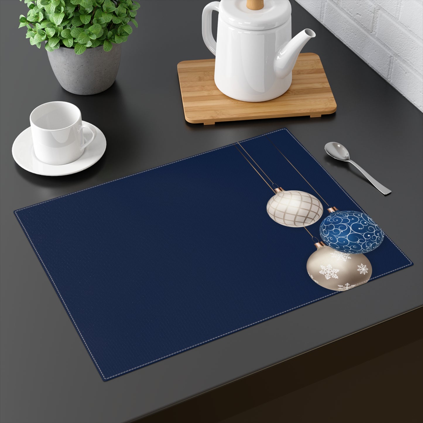 Blue and Silver Balls Christmas Placemat, 1pc