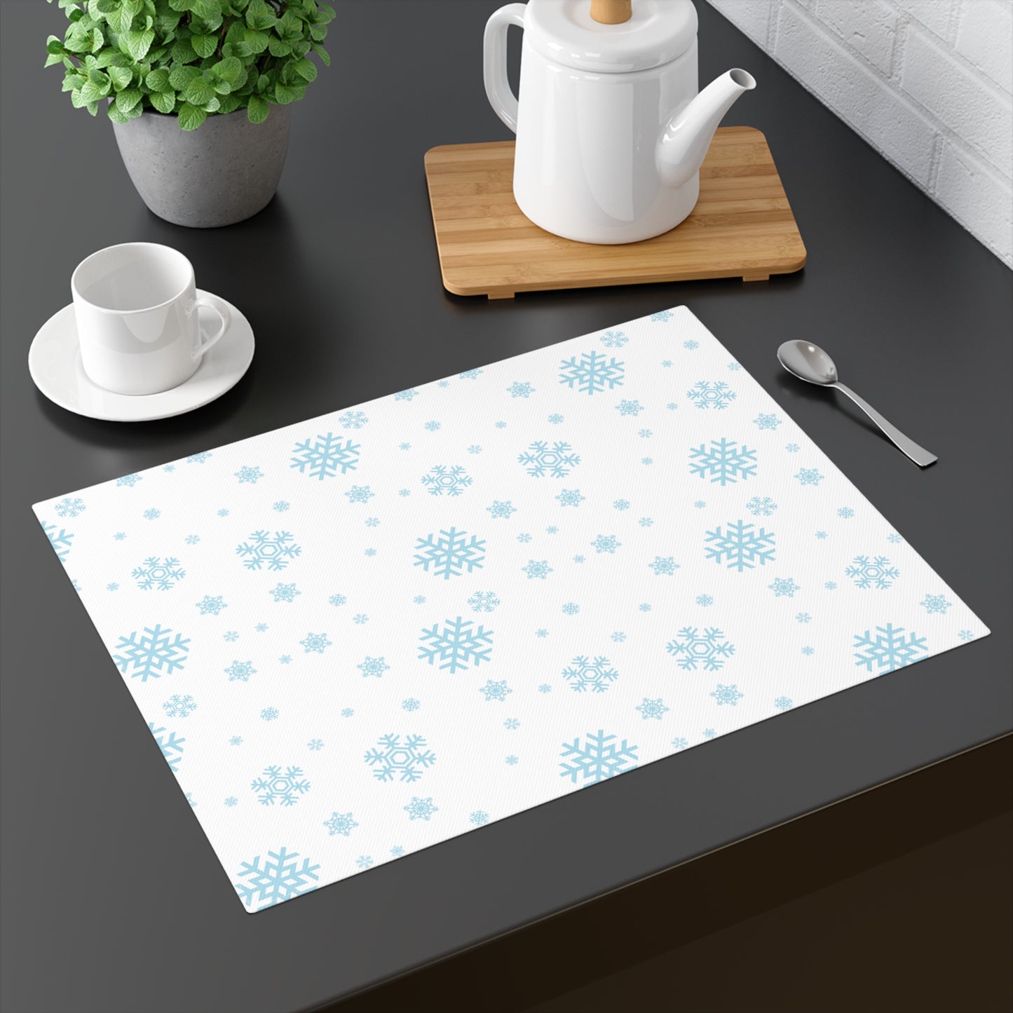 Light Blue Snowflakes Winter Christmas Placemat, 1pc