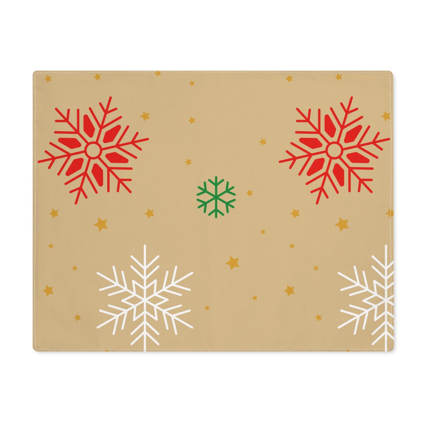Red White and Green Snowflakes on Gold Christmas Placemat, 1pc