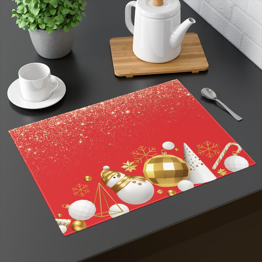 Red White and Gold Ornaments Christmas Placemat, 1pc