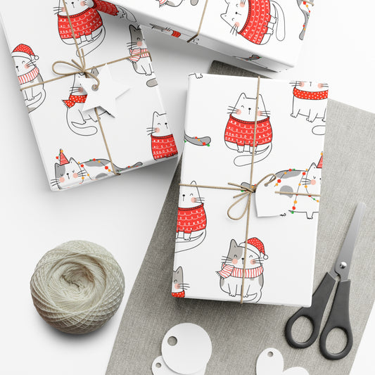 Cats in Red Sweaters Christmas Gift Wrap Papers