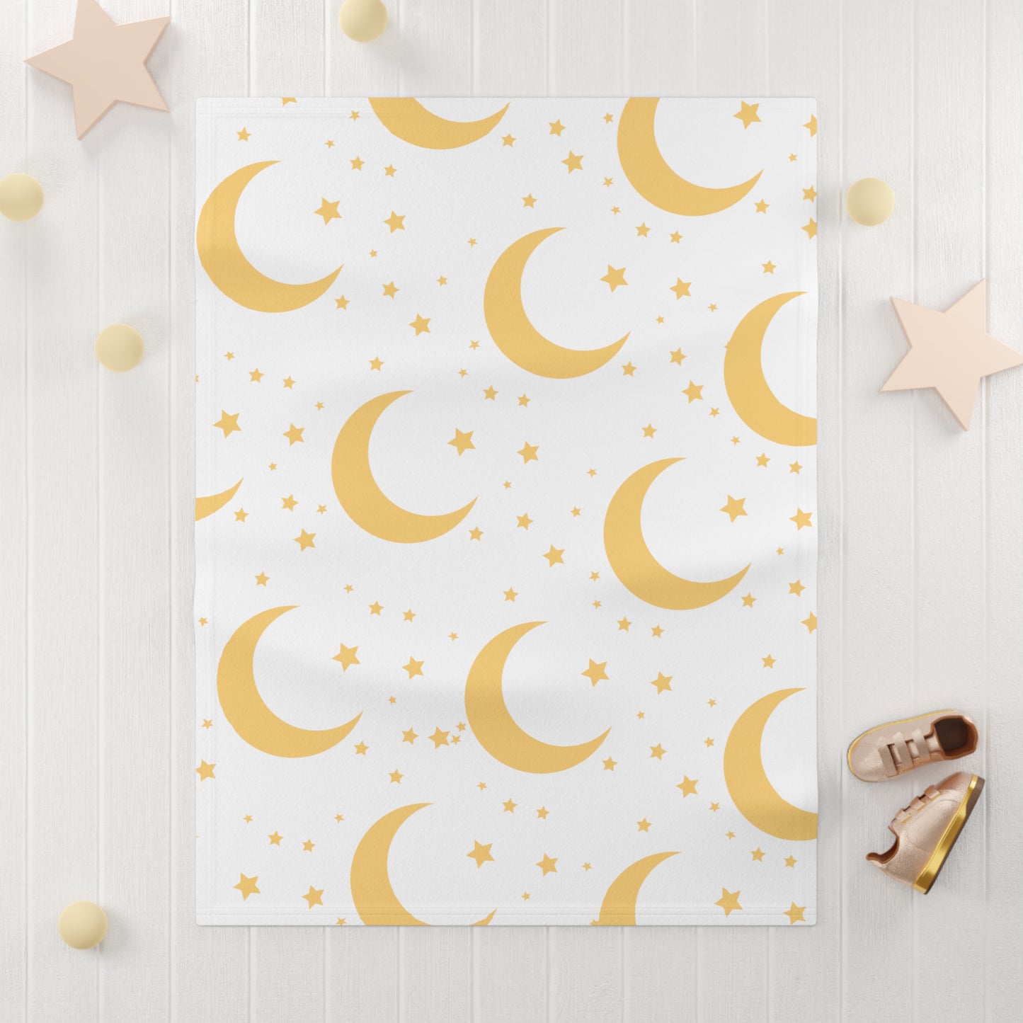 Dreamy Yellow Moon and Stars Soft Fleece Baby Blanket