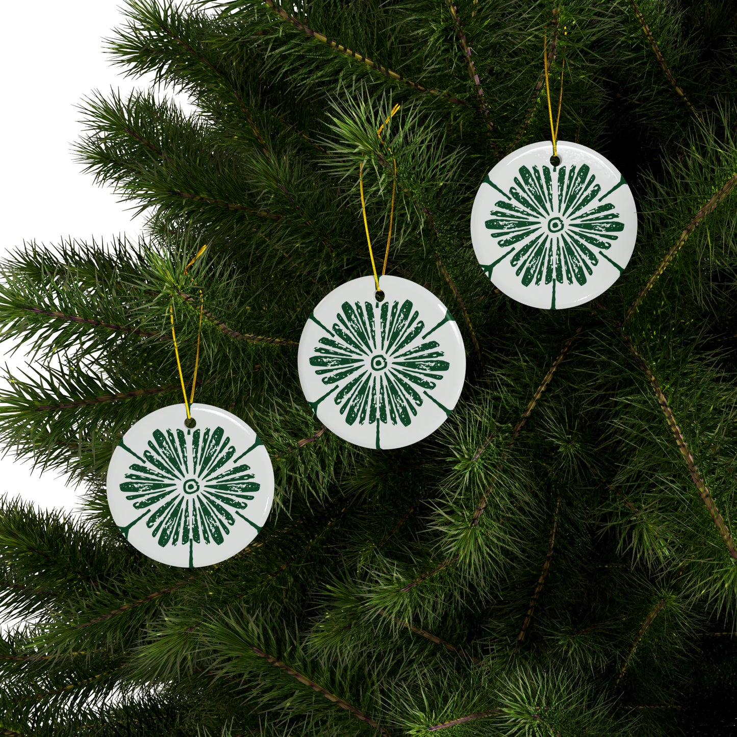 Daisy Scandinavian Christmas Ceramic Ornaments (1pc, 3pcs, 5pcs, 10pcs)