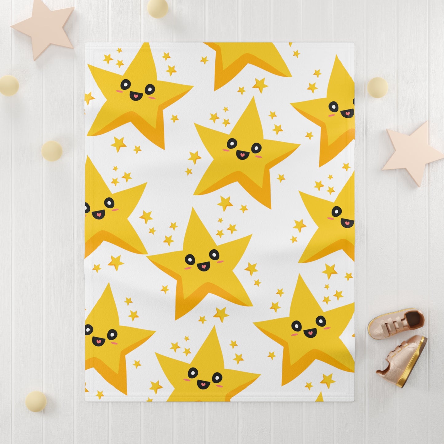 Cute and Cuddly Bright Yellow Happy Twinkling Stars Soft Fleece Baby Blanket