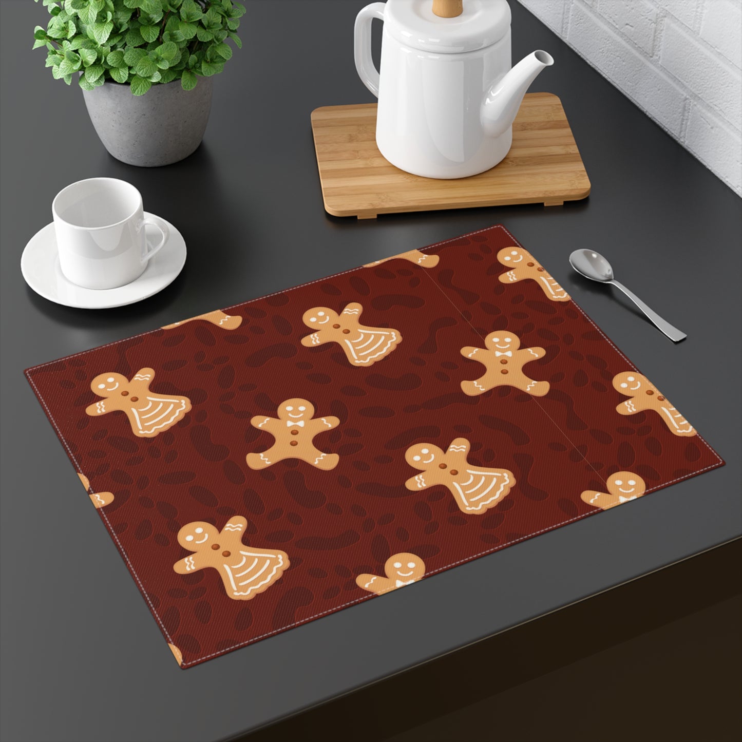 Red Gingerbread Christmas Placemat, 1pc